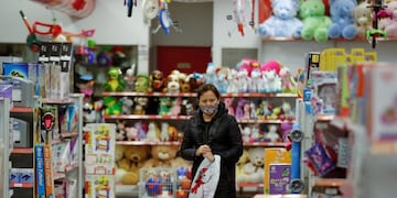 A customer wearing a protective face mask