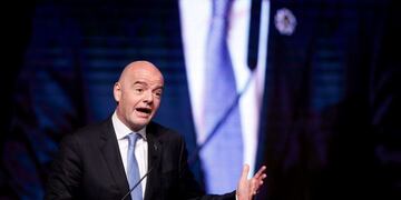 FIFA President Gianni Infantino delivers a speech at the 68th Ordinary CONMEBOL Congress in Buenos Aires, Argentina April 12, 2018\u002E REUTERS/Martin Acosta