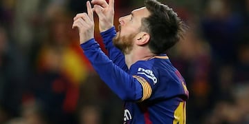 Soccer Football - La Liga Santander - FC Barcelona vs Leganes - Camp Nou, Barcelona, Spain - April 7, 2018 Barcelona's Lionel Messi celebrates scoring their second goal REUTERS/Albert Gea