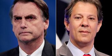 El candidato Jair Bolsonaro y el candidato Fernando Haddad en el debate televisivo en Sao Paulo, el 26 de septiembre de 2018\u002E (REUTERS)