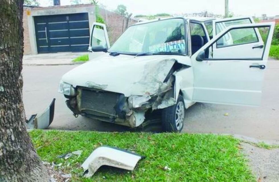 Un delincuente robó un vehículo e impactó contra un arbol