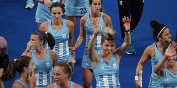 XVIII Pan American Games - Lima 2019 - Field Hockey - Women Preliminaries Pool -Argentina vs Canada -Hockey Field, Lima, Peru - July 31, 2019\u002E Argentina's players celebrate\u002E REUTERS/Henry Romero