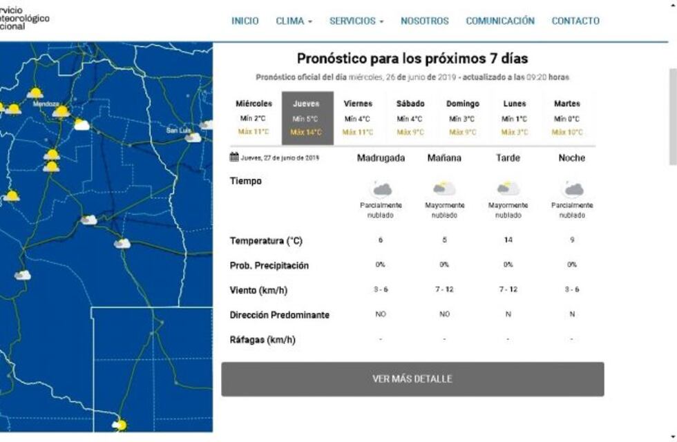 El tiempo en San Rafael: cielo nublado y un fin de semana frío