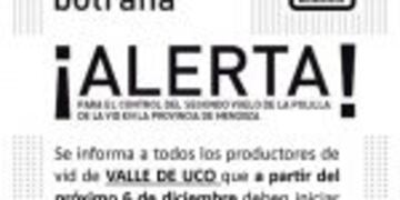 Alerta del Senasa para productores del Valle de Uco
