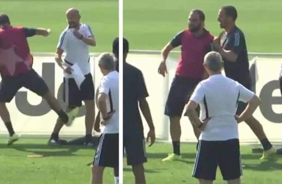 Gonzalo Higuaín, a las patadas en un entrenamiento de la Juventus