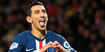 (FILES) In this file photo taken on November 09, 2019 Paris Saint-Germain's Argentine midfielder Angel Di Maria celebrates after scoring the opening goal during the French L1 football match between Stade Brestois 29 and Paris Saint-Germain in Brest, western France, on November 9, 2019\u002E - The football season in France has been declared over following a league vote on Thursday, with Paris Saint-Germain being named as champions\u002E PSG topped the Ligue 1 table by 12 points from Marseille when the season was suspended in mid-March because of the coronavirus outbreak, which has gone on to kill more than 24,000 people in France\u002E (Photo by Damien MEYER / AFP)