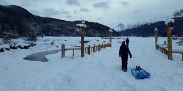 Invierno en Ushuaia, el trineo nunca falla