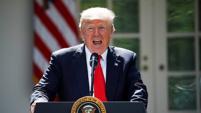 President Donald Trump speaks about the U.S. role in the Paris climate change accord, Thursday, June 1, 2017, in the Rose Garden of the White House in Washington. (AP Photo/Pablo Martinez Monsivais)