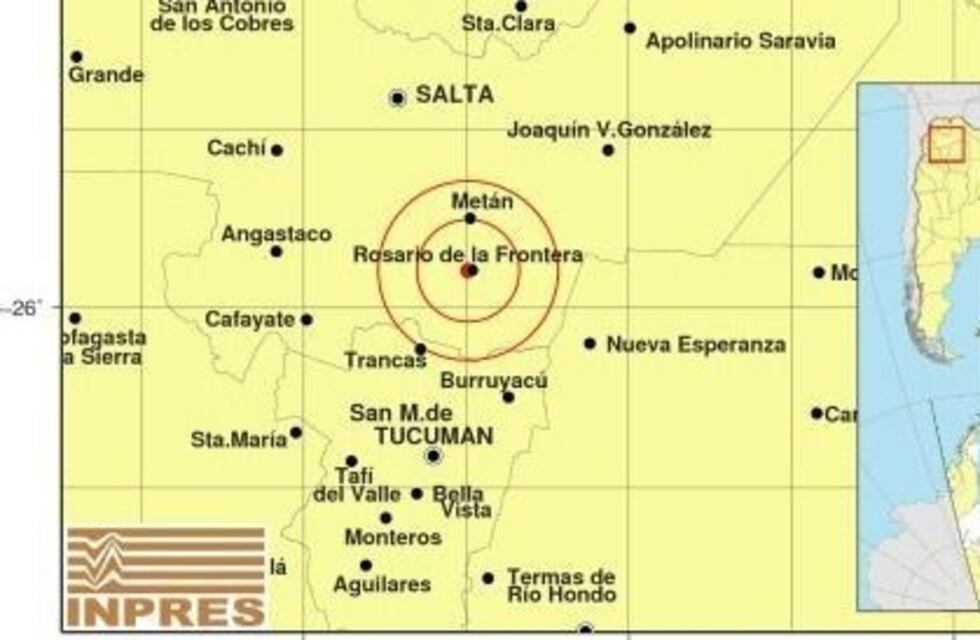 Se registró un sismo de 3º en Rosario de la Frontera