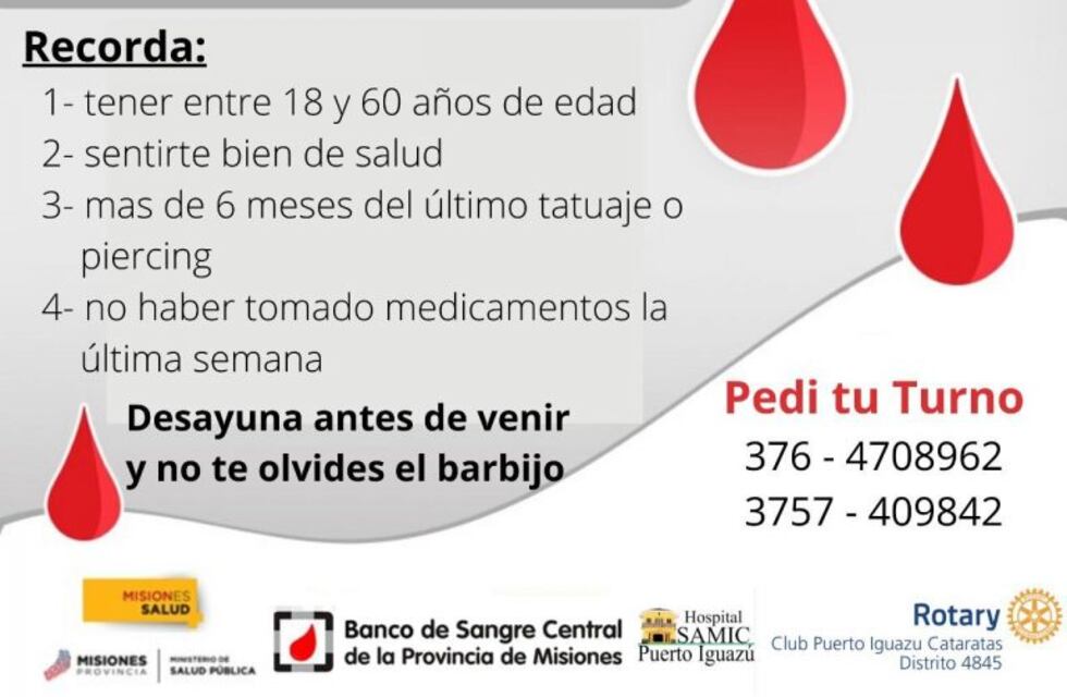 Iguazú tendrá una campaña de donación de sangre, pero con turnos
