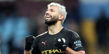 12 January 2020, England, Birmingham: Manchester City's Sergio Aguero celebrates scoring his side's sixth goal during the English Premier League soccer match between Aston Villa and Manchester City at Villa Park\u002E Photo: Nick Potts/PA Wire/dpa