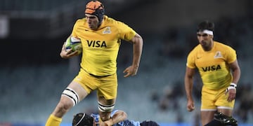 SYD\u002E Sydney (Australia), 08/07/2017\u002E- Michael Wells of the Waratahs tackles Guido Petti of the Jaguares during the round 16 Super Rugby match between the NSW Waratahs and Argentina's Jaguares at Allianz Stadium in Sydney, Australia, July 8, 2017\u002E EFE/EPA/DEAN LEWINS AUSTRALIA AND NEW ZEALAND OUT Sydney australia Michael Wells campeonato torneo super rugby 2017 rugby rugbiers partido Waratahs jaguares