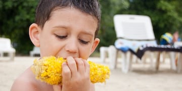 Niño comiendo choclo en la playa (PIXABAY)