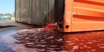 Camión volcó y derramó 24\u002E000 litros de vino
