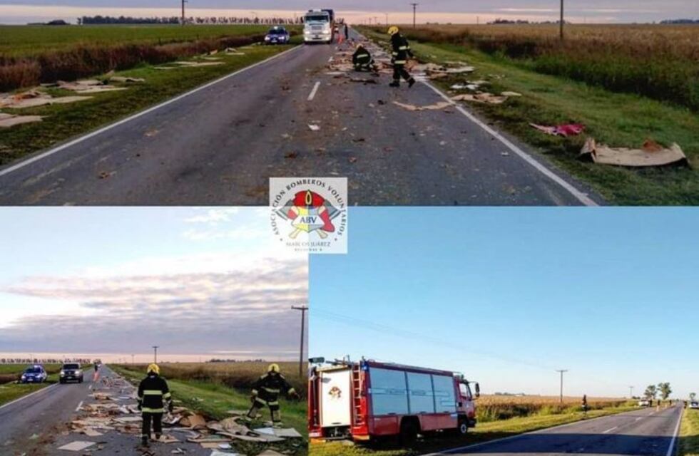 Marcos Juárez: chocan dos camiones y uno pierde parte de su carga