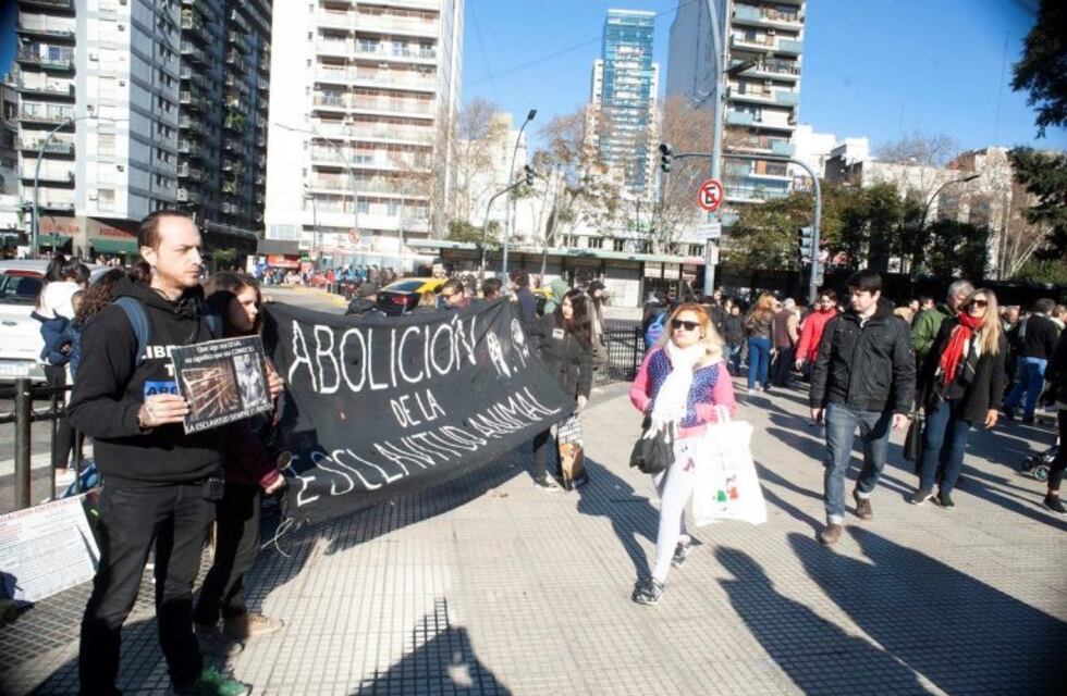 Activistas veganos se instalaron en la puerta de La Rural