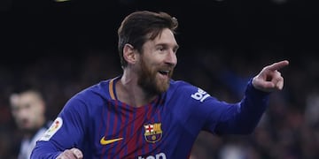 El argentino Lionel Messi, del Barcelona, festeja el 1-0 parcial ante el Levante durante un encuentro de la fecha 18 de la Liga española de fútbol el 07/01/2018 en el estadio Camp Nou de Barcelona, España\u002E foto: Eric Alonso/ZUMA Wire/dpa españa lionel messi campeonato torneo liga española español futbol futbolistas partido barcelona levante