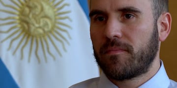 Screen grab diplaying Argentina's Economy Minister Martin Guzman during an interview with the foreign press at the Casa Rosada government palace in Buenos Aires, on May 28, 2020, amid the new coronavirus pandemic\u002E (Photo by - / AFP tv / AFP)