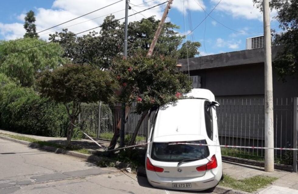 Insólito accidente: chocó y su auto terminó "colgado" de un árbol