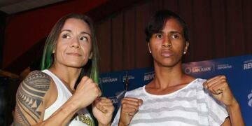 La sanjuanina y la venezolana Ana María Lozano, realizaronel pesaje oficial para la pelea del viernes, por la defensa del Título Mundial Gallo FIB\u002E
