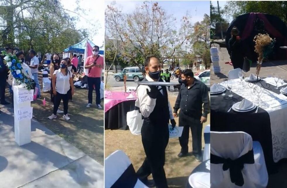 Armaron un evento ficticio frente a la Casa de Gobierno para volver a trabajar