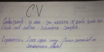 El curriculum de Carlos escrito a mano\u002E
