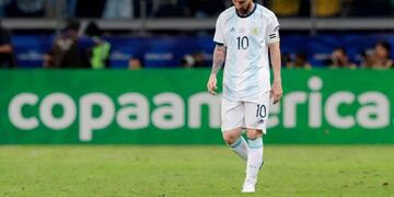 Soccer Football - Copa America Brazil 2019 - Semi Final - Brazil v Argentina - Mineirao Stadium, Belo Horizonte, Brazil - July 2, 2019 Argentina's Lionel Messi reacts REUTERS/Henry Romero