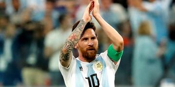 St\u002Epetersburg (Russian Federation), 26/06/2018\u002E- Lionel Messi of Argentina celebrates after the FIFA World Cup 2018 group D preliminary round soccer match between Nigeria and Argentina in St\u002EPetersburg, Russia, 26 June 2018\u002E\r\n\r\n(RESTRICTIONS APPLY: Editorial Use Only, not used in association with any commercial entity - Images must not be used in any form of alert service or push service of any kind including via mobile alert services, downloads to mobile devices or MMS messaging - Images must appear as still images and must not emulate match action video footage - No alteration is made to, and no text or image is superimposed over, any published image which: (a) intentionally obscures or removes a sponsor identification image; or (b) adds or overlays the commercial identification of any third party which is not officially associated with the FIFA World Cup) (Mundial de Fútbol, Rusia) EFE/EPA/ANATOLY MALTSEV EDITORIAL USE ONLY EDITORIAL USE ONLY