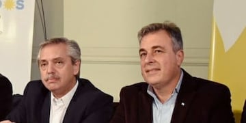 Alberto Fernández junto a Luis Castellano, al momento de visitar Rafaela (web)