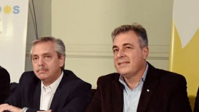 Alberto Fernández junto a Luis Castellano, al momento de visitar Rafaela (web)