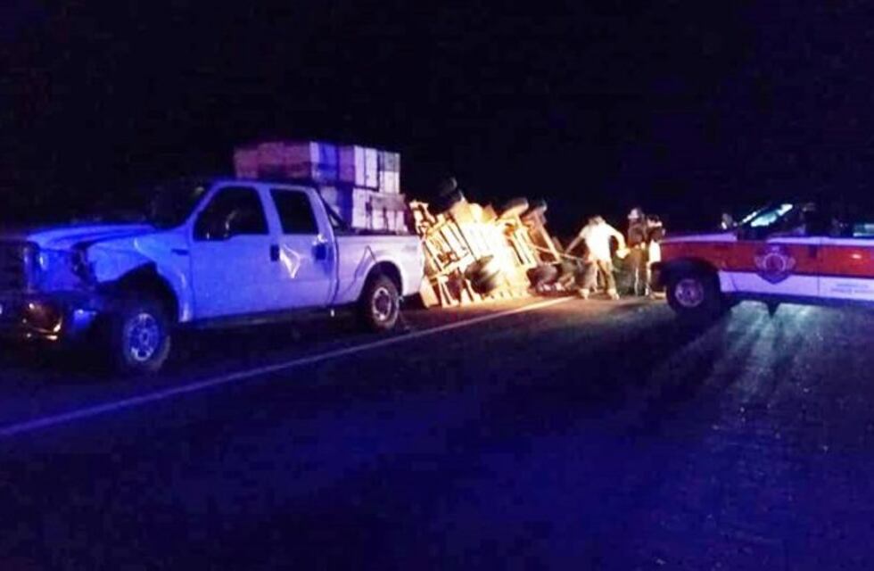 Un camioneta chocó una vaca en una ruta pampeana y se volcó un carro con 150 colmenas