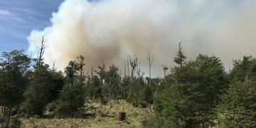 Columna de humo en la empresa Lenga Patagonia S\u002EA\u002E Tolhuin, Tierra del Fuego