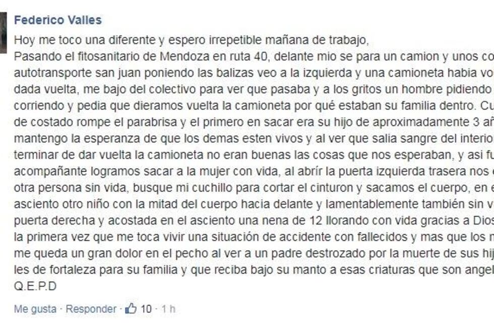 Desgarrador relato del chofer que asistió a familia mendocina