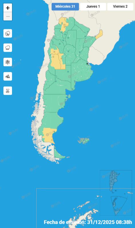 Alerta amarilla por tormenta para Argentina este miércoles 31 de diciembre.