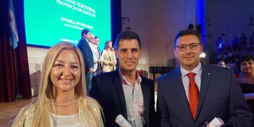 Los demoprogresistas Boidi y Mársico, junto al también electo intendente Leonardo Viotti