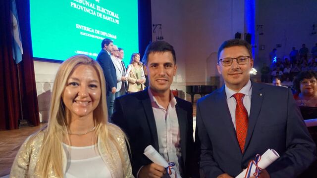 Los demoprogresistas Boidi y Mársico, junto al también electo intendente Leonardo Viotti