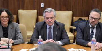Alberto Fernández, en el encuentro de este miércoles con dirigentes de la UIA (Télam).