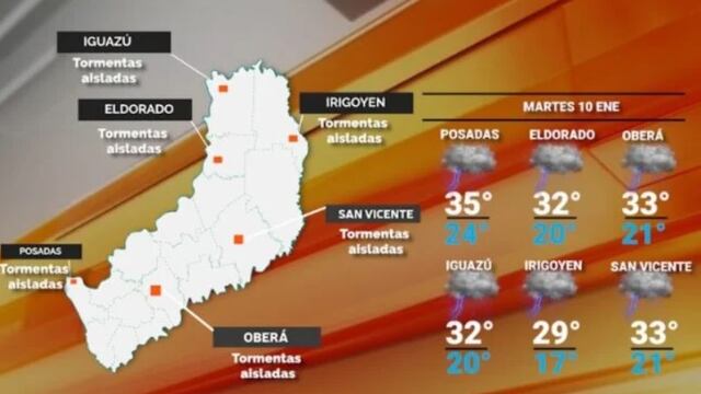 Martes con un poco de alivio: probabilidad de lluvias y tormentas en Misiones.