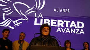 El presidente Javier Milei en el bunker de campaña bonaerense de La Libertad Avanza (Foto: LLA)