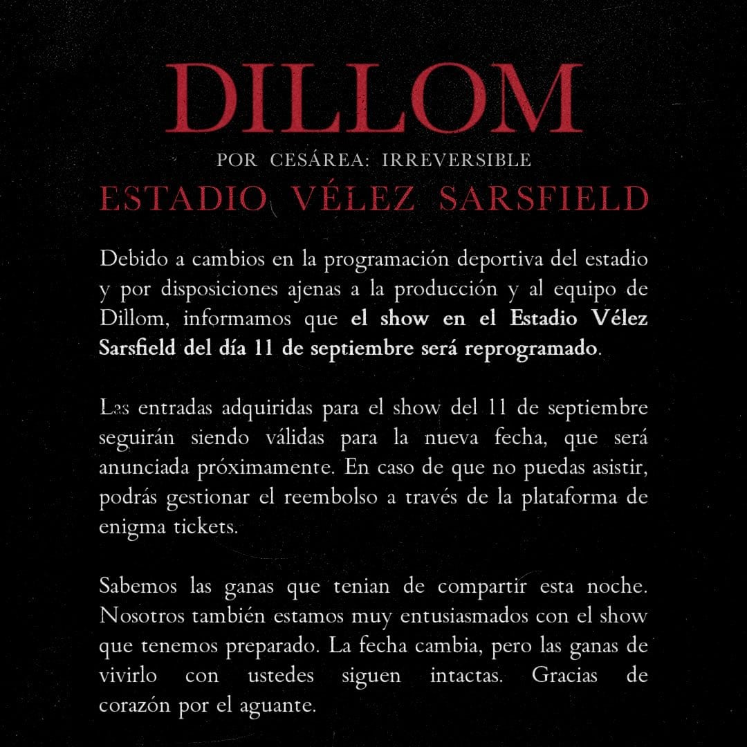 Dillom reprogramó su show en Estadio Vélez: cuándo será la nueva fecha y precios de entradas