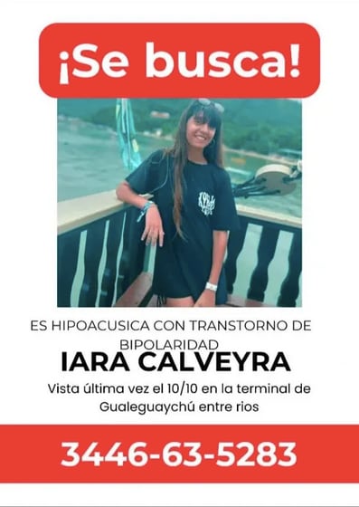 Iara Bolig Calveyra, desaparecida en Entre Ríos. Foto: Redes sociales.