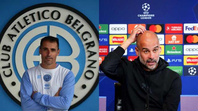 Farré y Guardiola, entrenadores de Belgrano y Manchester City, respectivamente.