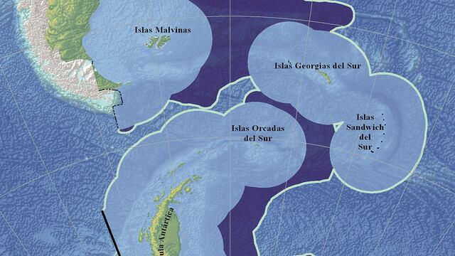 El mapa de la plataforma continental argentina.