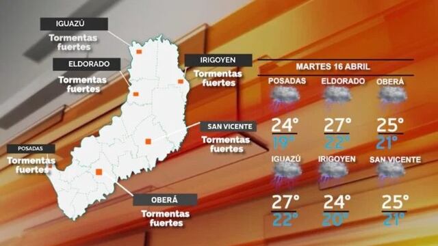 Martes inestable, con posibilidades de lluvias, tormentas y hasta vientos fuertes en Misiones.