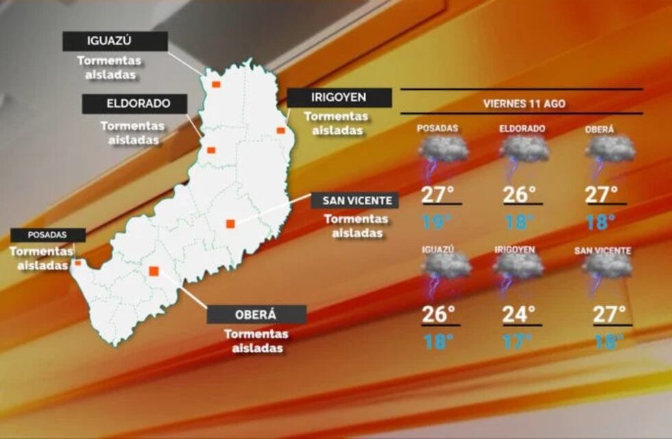 Se esperan lluvias y tormentas con ocasional caída de granizo para este viernes en Misiones