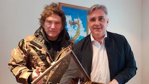 Javier Milei y su fugaz visita a Córdoba, recibido por Martín Llaryora, por los incendios (Gentileza)