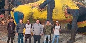 La obra, que se encuentra en Chascomús, mide aproximadamente 11 metros de largo y 7 metros de alto, incluyendo las alas.