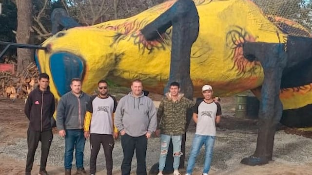 La obra, que se encuentra en Chascomús, mide aproximadamente 11 metros de largo y 7 metros de alto, incluyendo las alas.