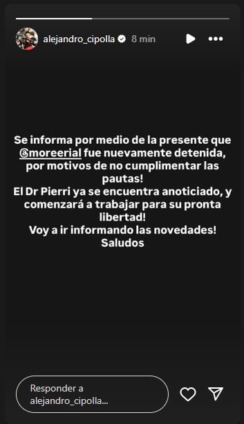 Alejandro Cipolla sobre la detención de Morena Rial.