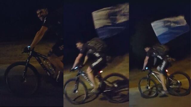 Video: el hincha fanático del Tomba que viajó hasta San Luis en bicicleta y se volvió viral.